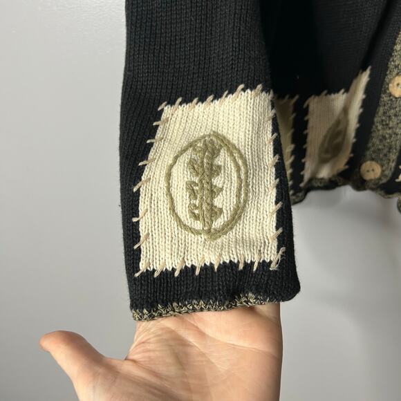 VTG Coldwater Creek Fall Patchwork Cardigan Sweater Wood Button Womens 1x Black - Picture 5 of 7